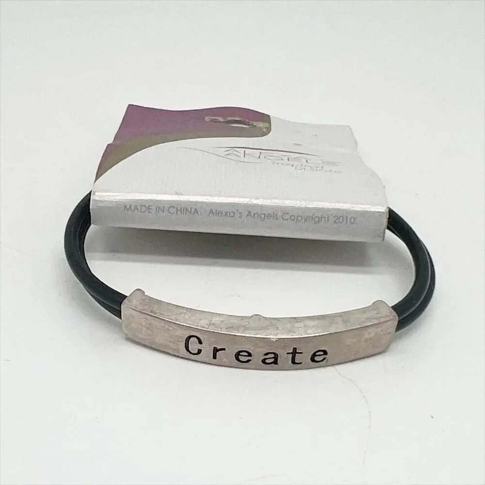 NEW Alexa's Angels Create Silver Tone Bar Leather Double Strand Bracelet